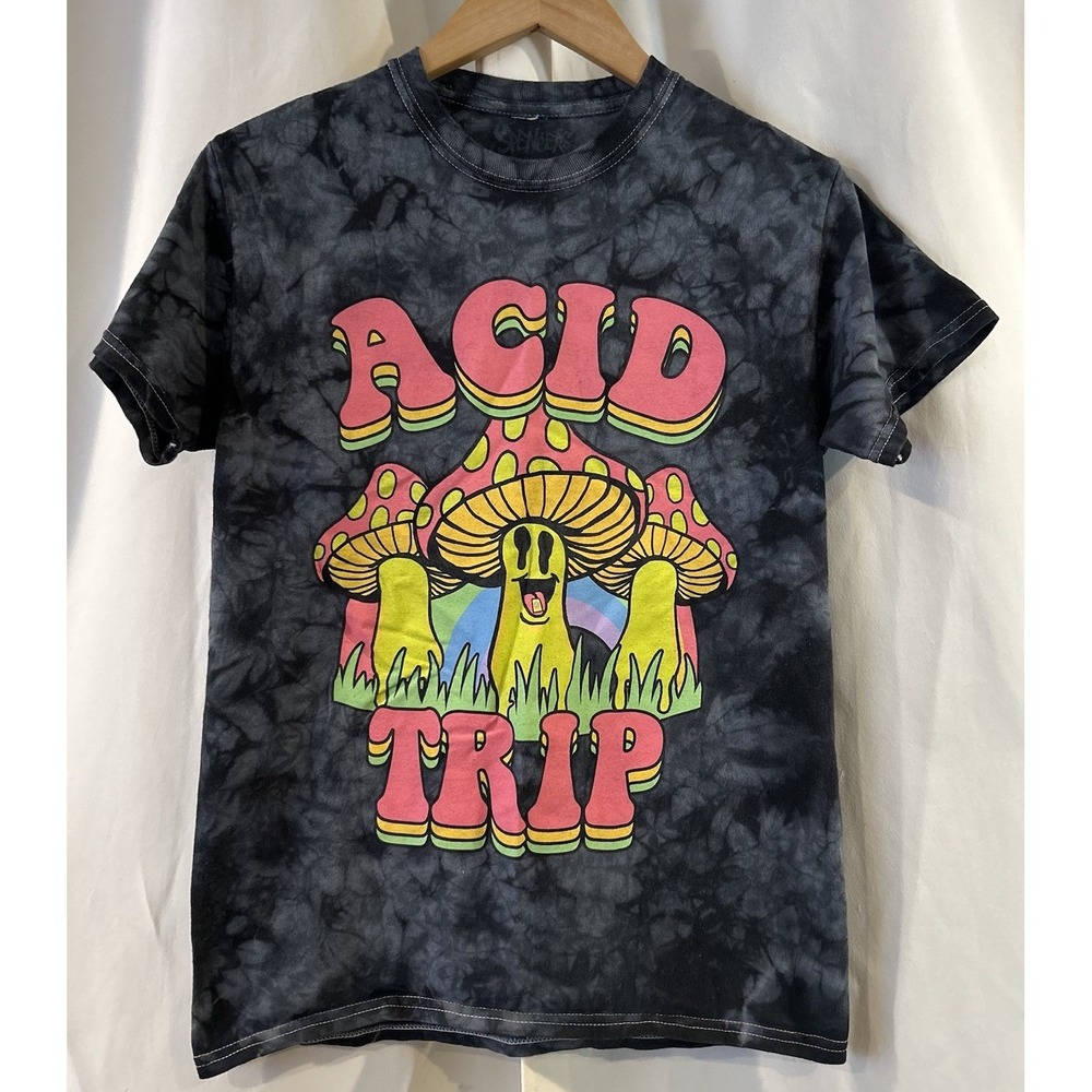 Acid Mushroom Trip Neon Print Bleach Tie Dye T-Shirt